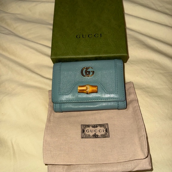 Gucci Handbags - Gucci Teal Leather Wallet with Bamboo Accent